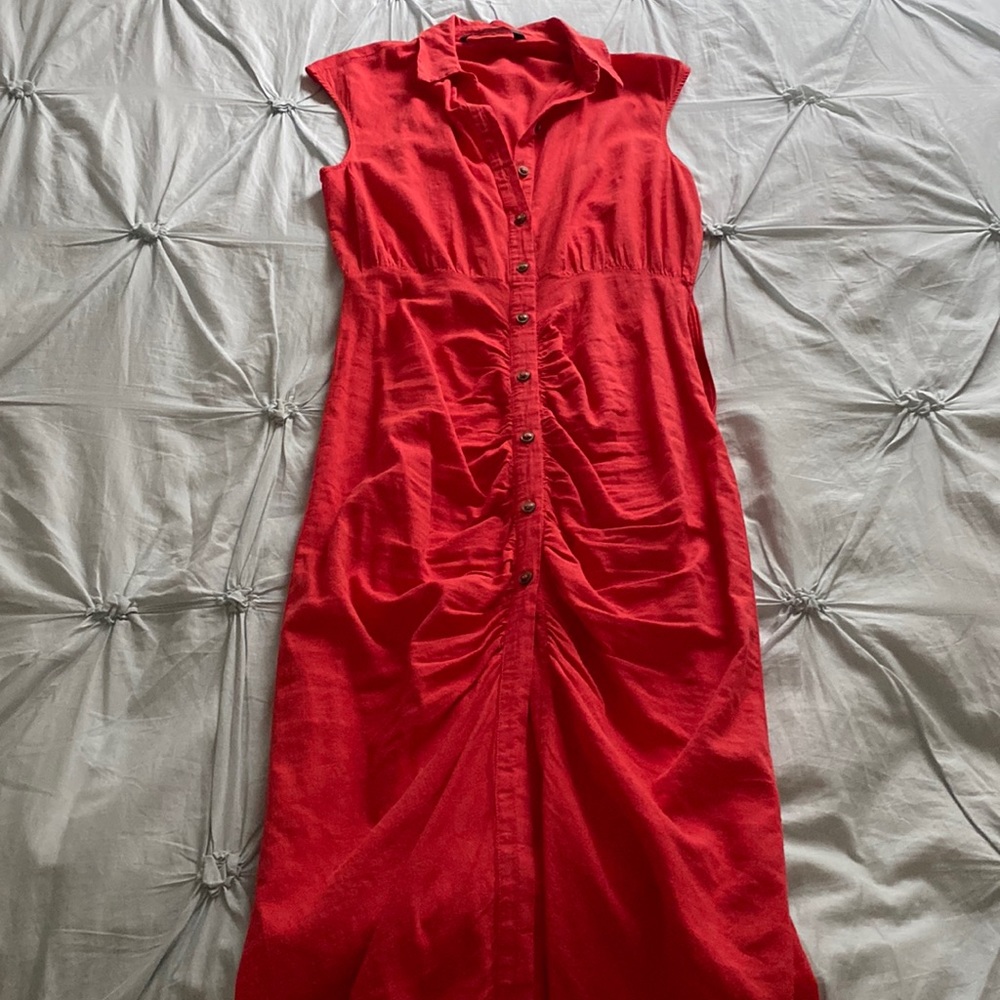 Zara- stretch Linen midi dress